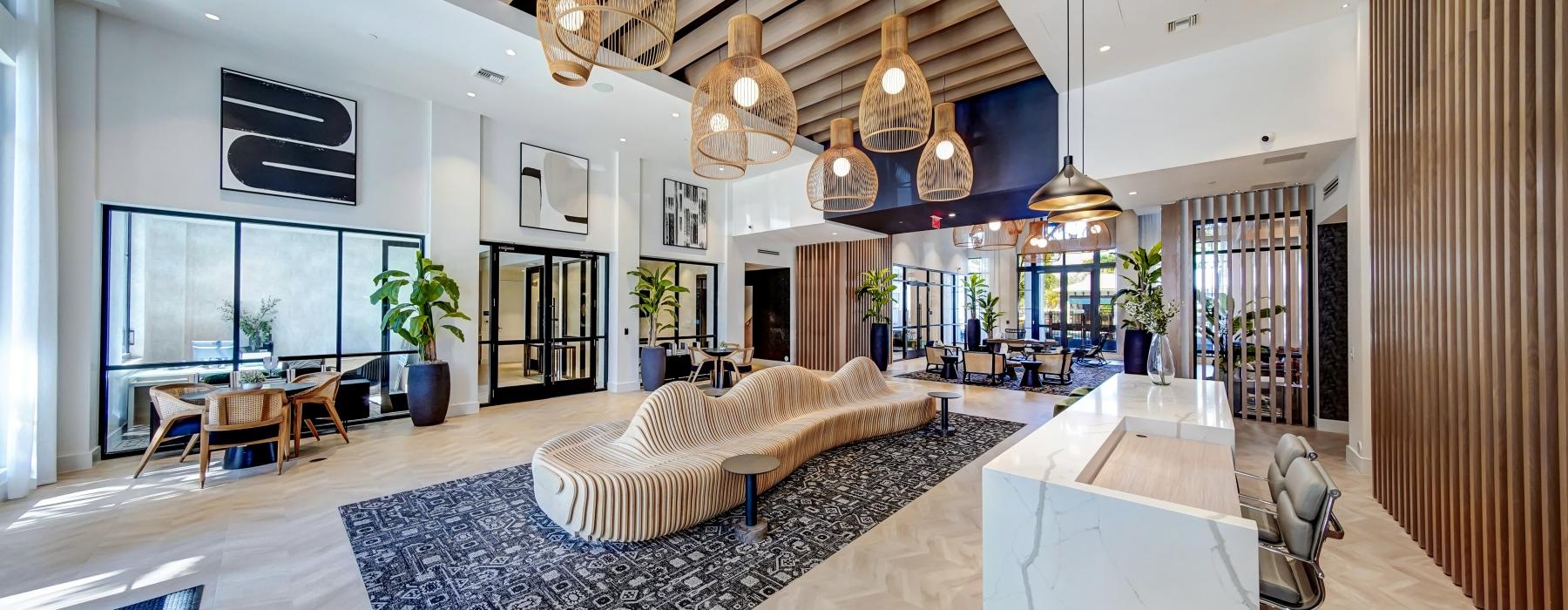 spacious lobby with high ceilings